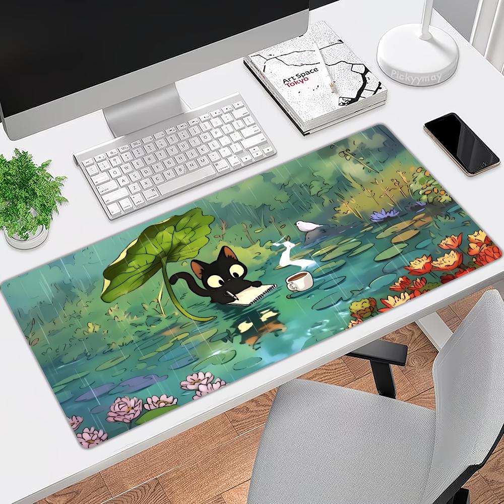 Pc Gaming Umbrella - かわいい猫と葉っぱの傘オフィスマットゲーミングマット大型マウスパッドゴム製滑り止めエッジロックデスクパッドPCアクセサリー