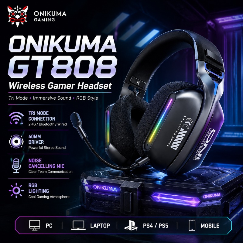 Pc Gaming Apple - ONIKUMA GT808 ワイヤレスゲーミングヘッドセットトライモード Bluetooth 2.4GHz RGB