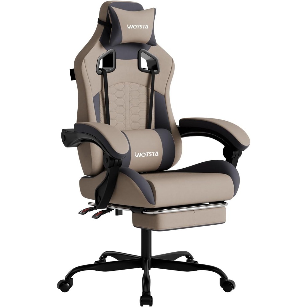 Gaming Chair - 人間工学に基づいたゲーミングチェア、マッサージ機能、フットレスト、ランバーサポート付き、ハイバック、耐荷重300ポンド（グレー）