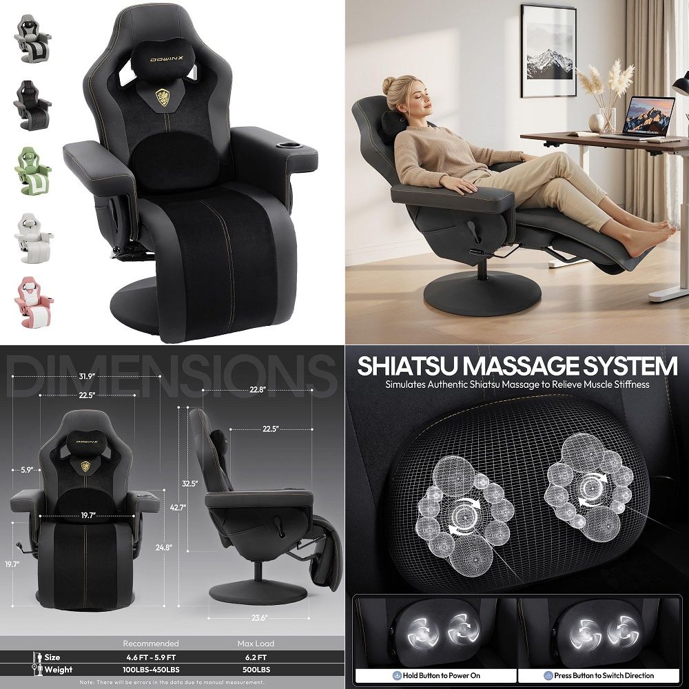 Gaming Chair - M6 ゲーミングチェア、気候制御機能付きマッサージ換気＆ヒートシート、第3世代アクティブランバーサポート、360度調整可能なアームレスト