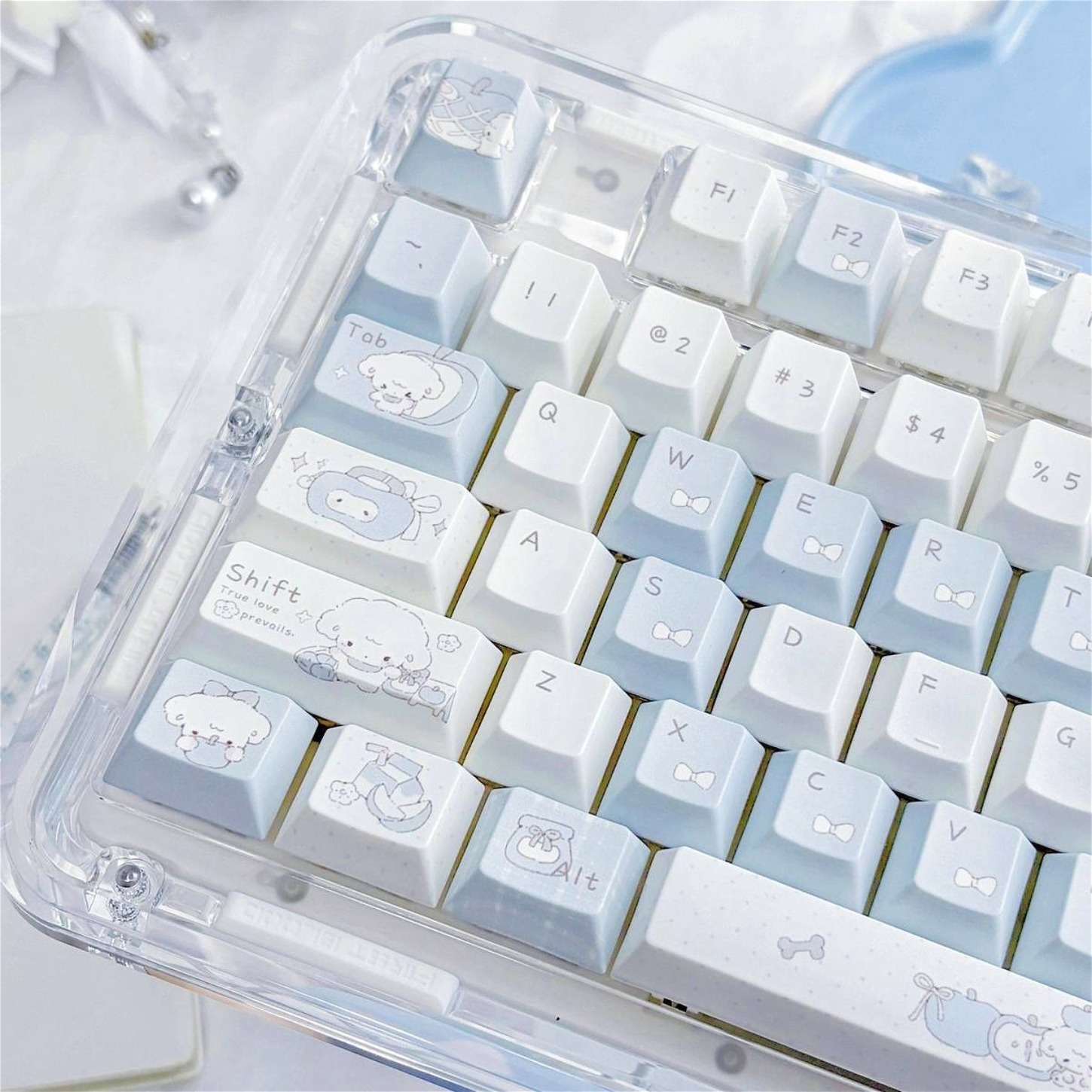 Pc Gaming Apple - ブルーピンクドッグアップルチェリープロファイルPBTキーキャップ143キーかわいい漫画カワイイガーリッシュキーキャップセットメカニカルキーボード用
