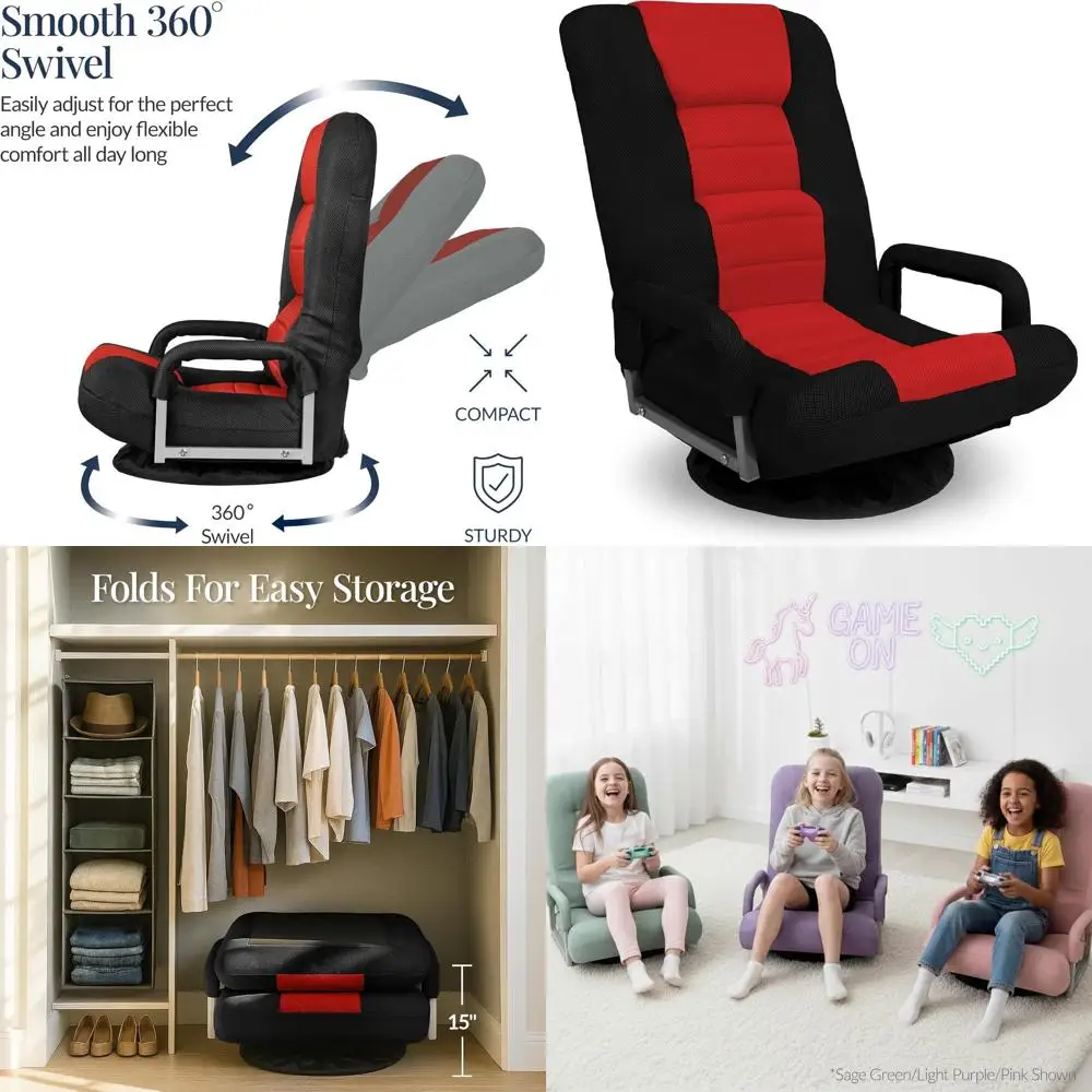Gaming Chair - 360 ° 人間工学に基づいたスイベルチェア、ランバーサポート、アームレスト、調節可能な背もたれ付き - ゲーミング、テレビ鑑賞、読書に最適 -
