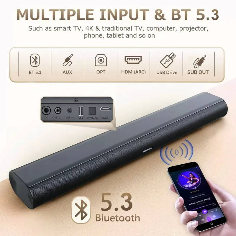 60Wサウンドバー テレビ用 Bluetooth/AUX/H - Pc Gaming Apple のレビューと価格